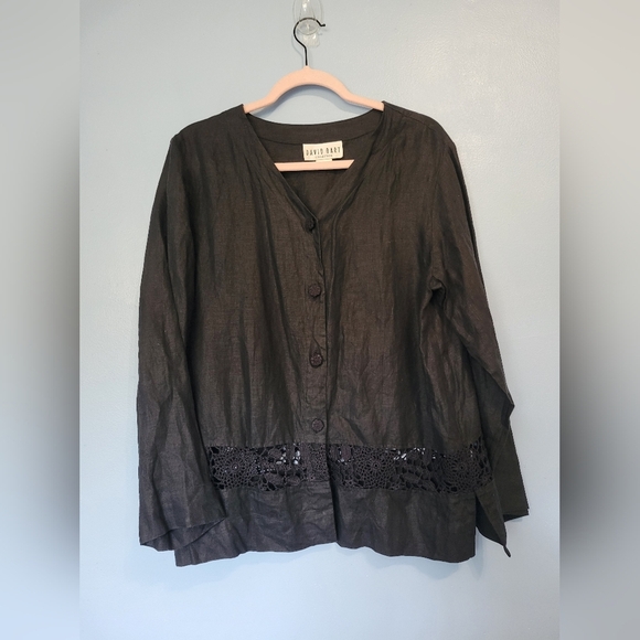 David Dart Collection Linen Crochet Blouse Black S - Picture 1 of 8